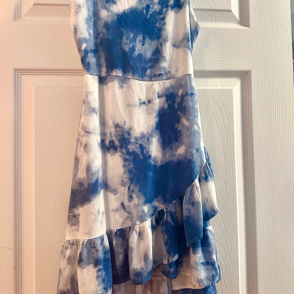 Blue and White Tie-Dye Kids Dress